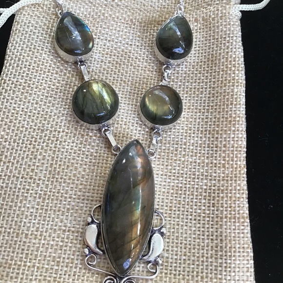 Sterling Silver Labradorite Necklace/Earrings set New 18” - Picture 5 of 11